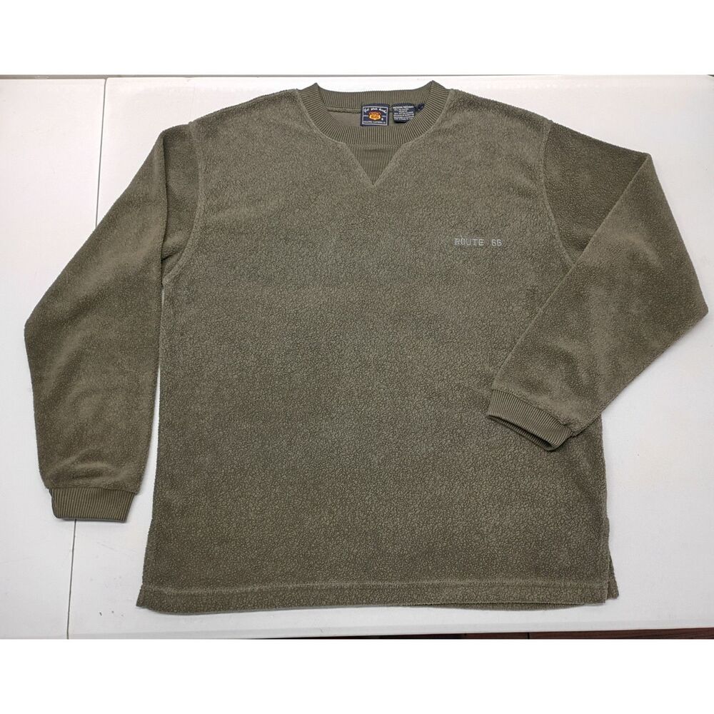 Vintage Route 66 Sweatshirt Men Sz M Olive Green Pullover Sweater Crew Neck